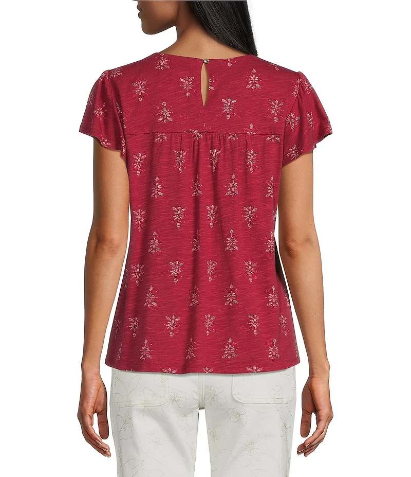 Nurture Embroidered Short Flutter Sleeve Crew Neck Knit Top