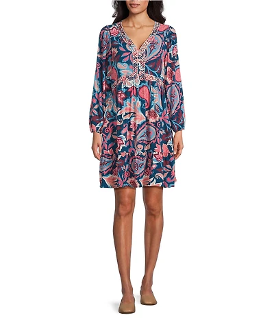 Nurture Embroidered V-Neck Long Sleeve Dress