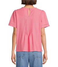 Nurture Embroidered Yoke Pintuck Short Sleeve Crew Neck Knit Top