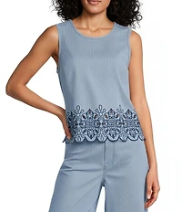 Nurture Eyelet Embroidered Striped Sleeveless Crew Neck Coordinating Tank Top