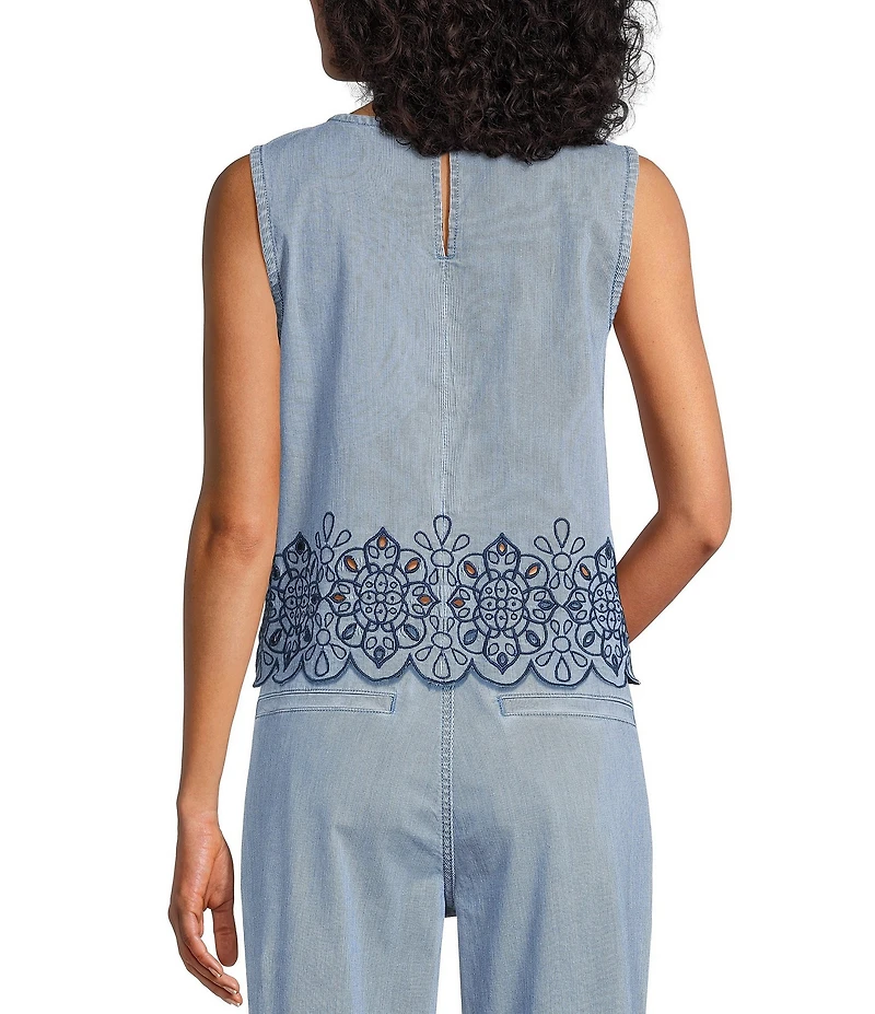 Nurture Eyelet Embroidered Striped Sleeveless Crew Neck Coordinating Tank Top