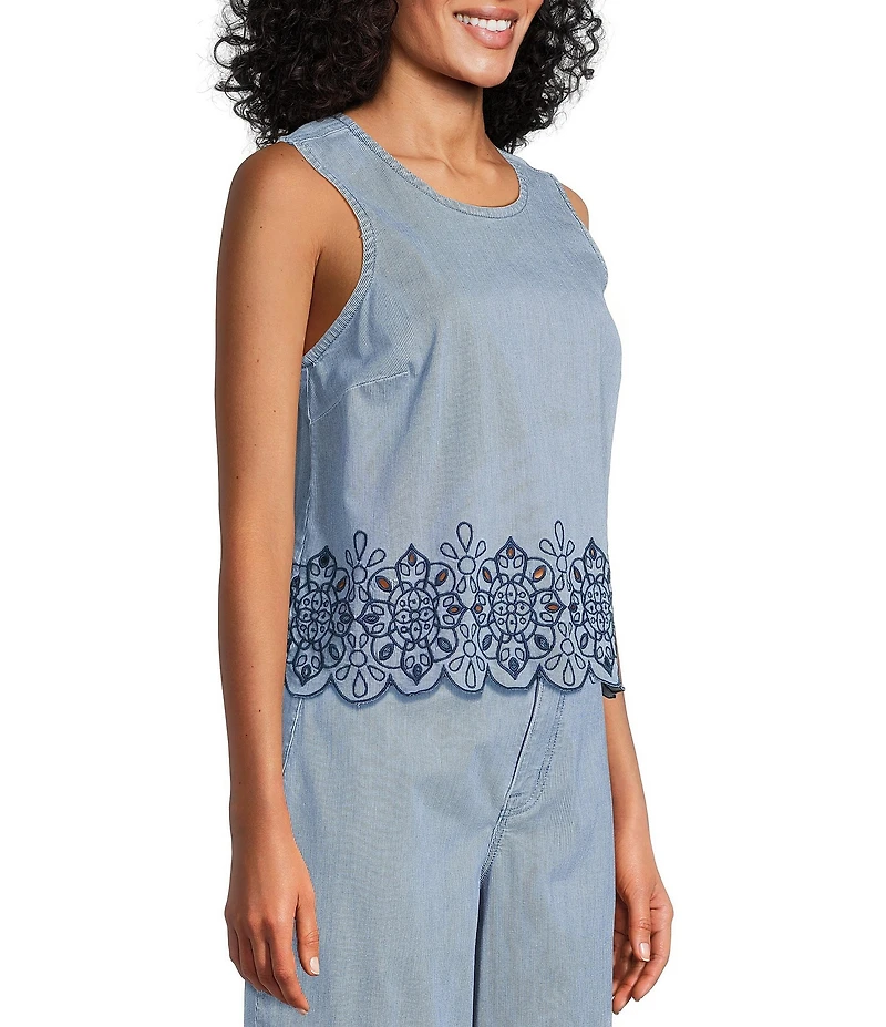 Nurture Eyelet Embroidered Striped Sleeveless Crew Neck Coordinating Tank Top