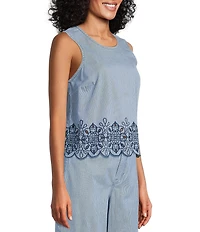 Nurture Eyelet Embroidered Striped Sleeveless Crew Neck Coordinating Tank Top