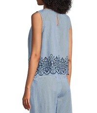 Nurture Eyelet Embroidered Striped Sleeveless Crew Neck Coordinating Tank Top