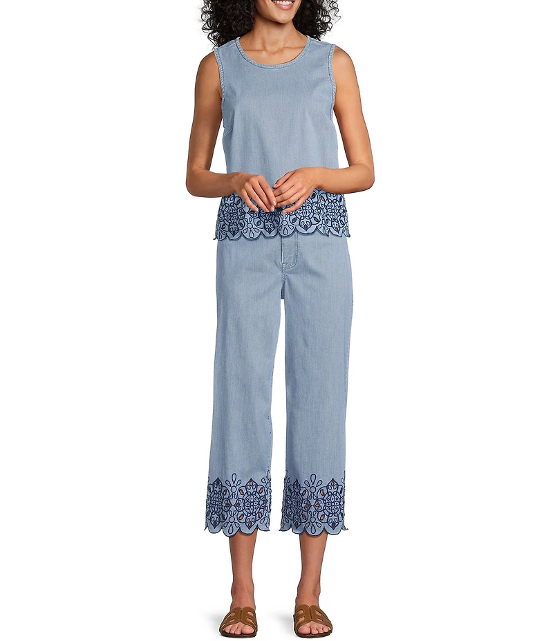 Nurture Eyelet Embroidered Striped Sleeveless Crew Neck Coordinating Tank Top