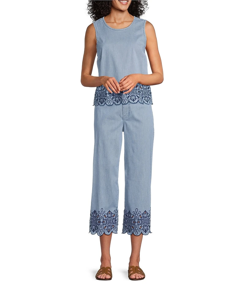 Nurture Eyelet Embroidered Wide Leg Crop Pants