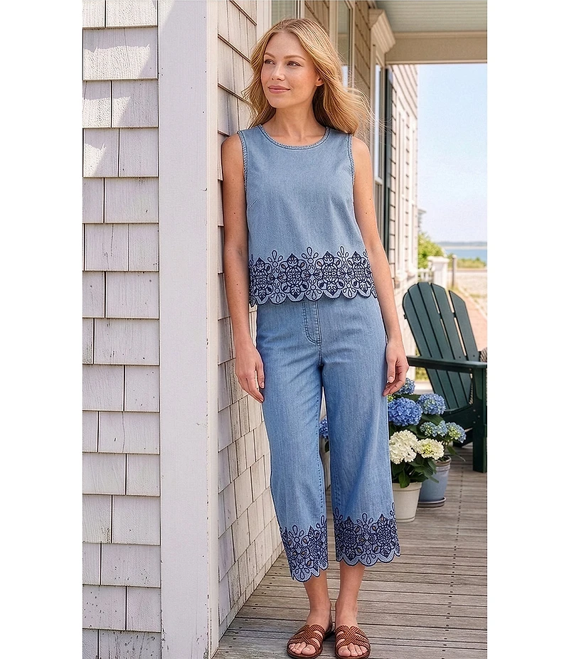 Nurture Eyelet Embroidered Wide Leg Crop Pants