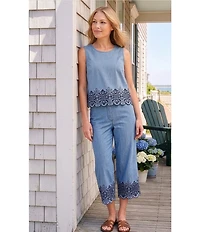 Nurture Eyelet Embroidered Wide Leg Crop Pants