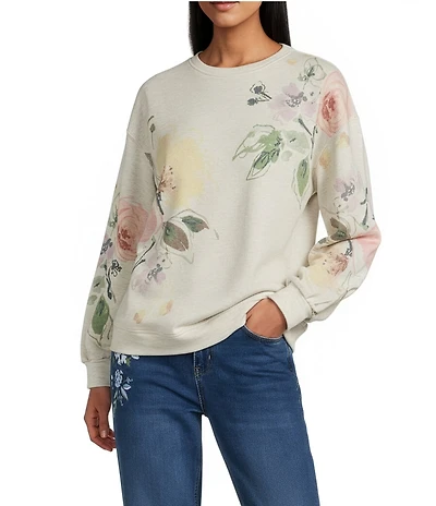 Nurture Floral Print Long Sleeve Crew Neck Knit Pullover