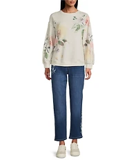 Nurture Floral Print Long Sleeve Crew Neck Knit Pullover