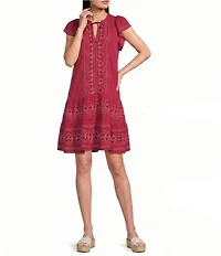 Nurture Flutter Sleeve V-Neck Short Swing Dress