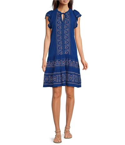 Nurture Flutter Sleeve V-Neck Short Swing Dress