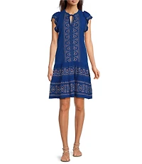 Nurture Flutter Sleeve V-Neck Short Swing Dress