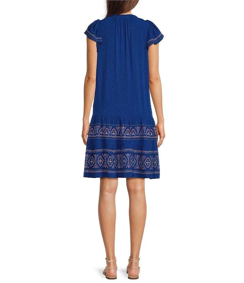 Nurture Flutter Sleeve V-Neck Short Swing Dress