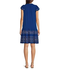 Nurture Flutter Sleeve V-Neck Short Swing Dress