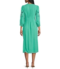 Nurture Gauze Embroidered 3/4 Sleeve Midi Dress