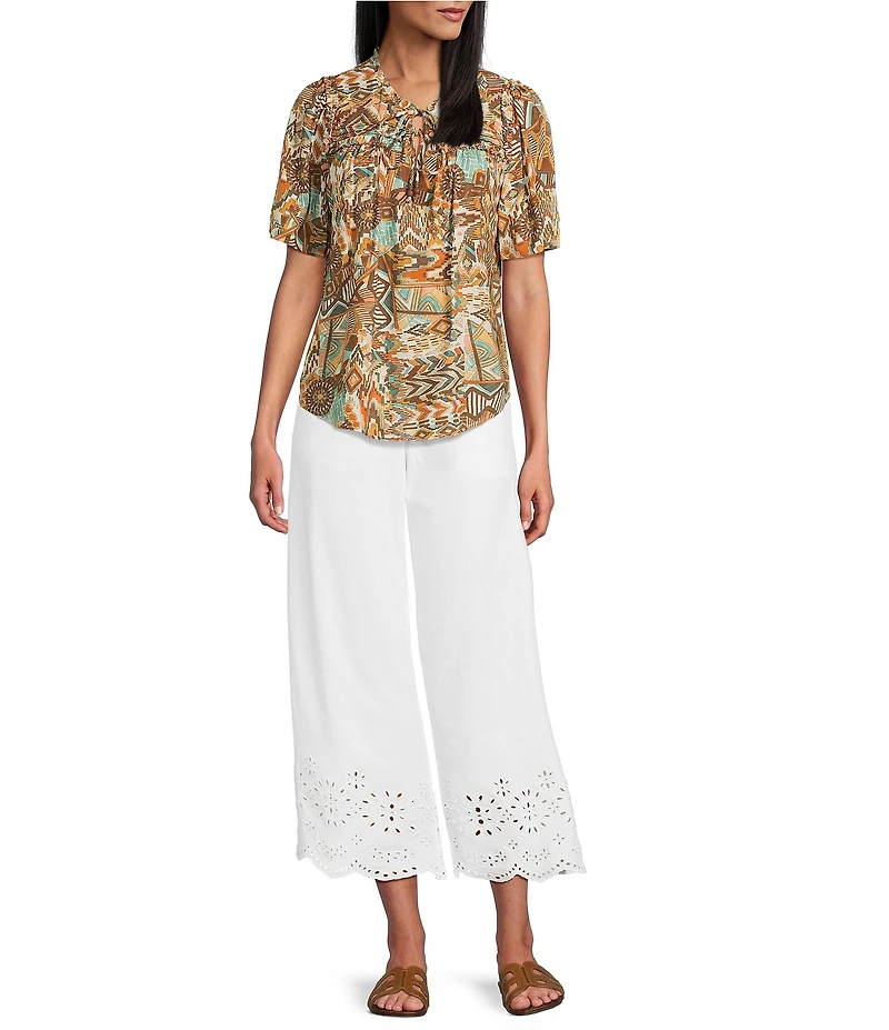Nurture High Rise Embroidered Pull-On Wide Leg Crop Pants