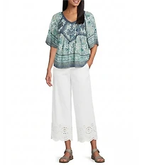 Nurture High Rise Embroidered Pull-On Wide Leg Crop Pants