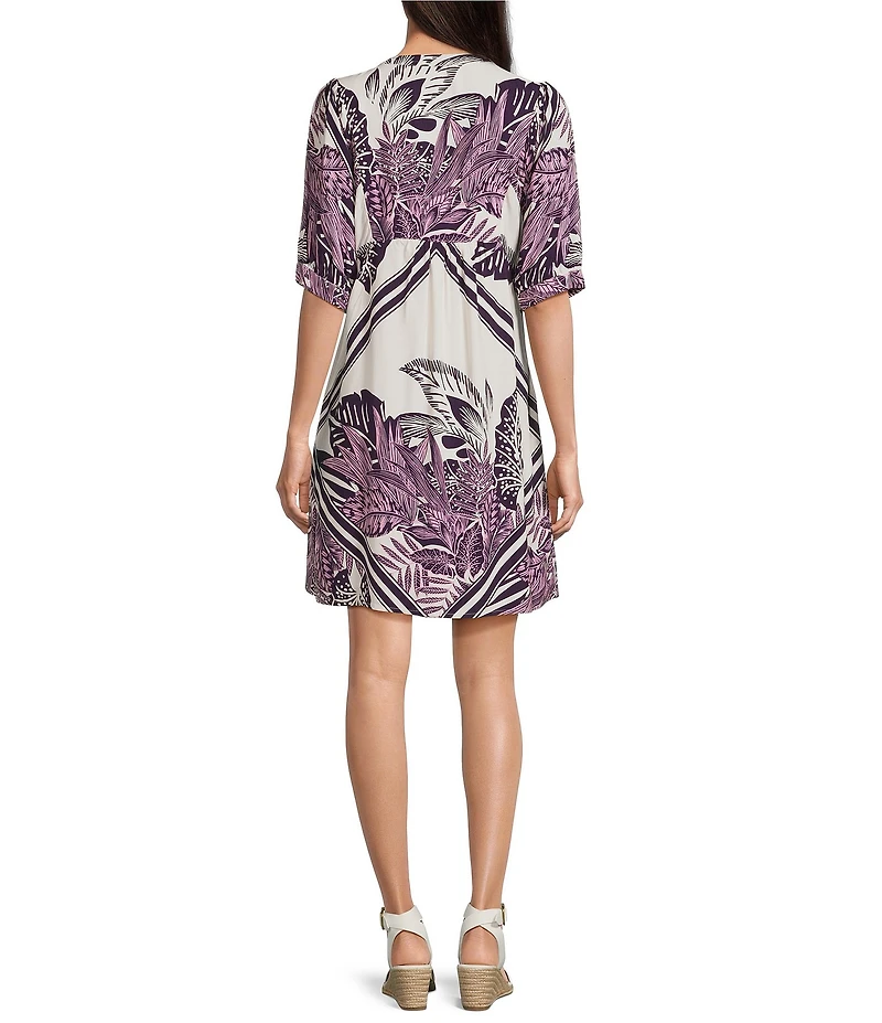 Nurture Jacquard Elbow Sleeve V-Neck A-Line Dress