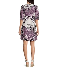 Nurture Jacquard Elbow Sleeve V-Neck A-Line Dress