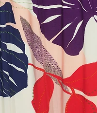Nurture Leaf Print Short Flutter Sleeve V-Neck A-Line Maxi Dress