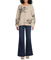 Nurture Long Sleeve Floral Patterned Crew Neck Sweater