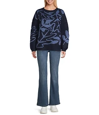 Nurture Long Sleeve Leaf Patterned Crew Neck Sweater