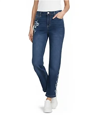 Nurture Mid Rise Embroidered Straight Leg Ankle Length Jeans