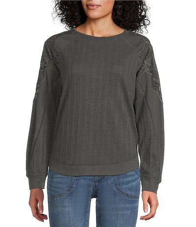 Nurture Mixed Media Crew Neck Long Sleeve Top
