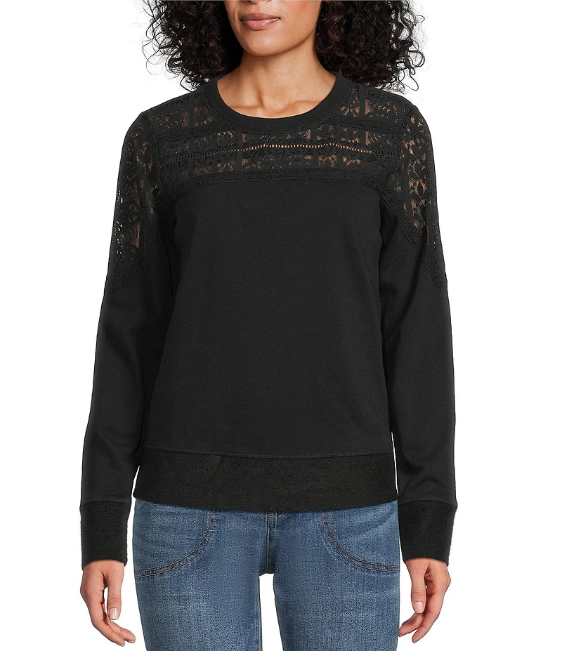Nurture Mixed Media Lace Crew Neck Long Sleeve Top