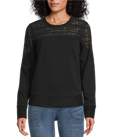Nurture Mixed Media Lace Crew Neck Long Sleeve Top