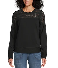 Nurture Mixed Media Lace Crew Neck Long Sleeve Top