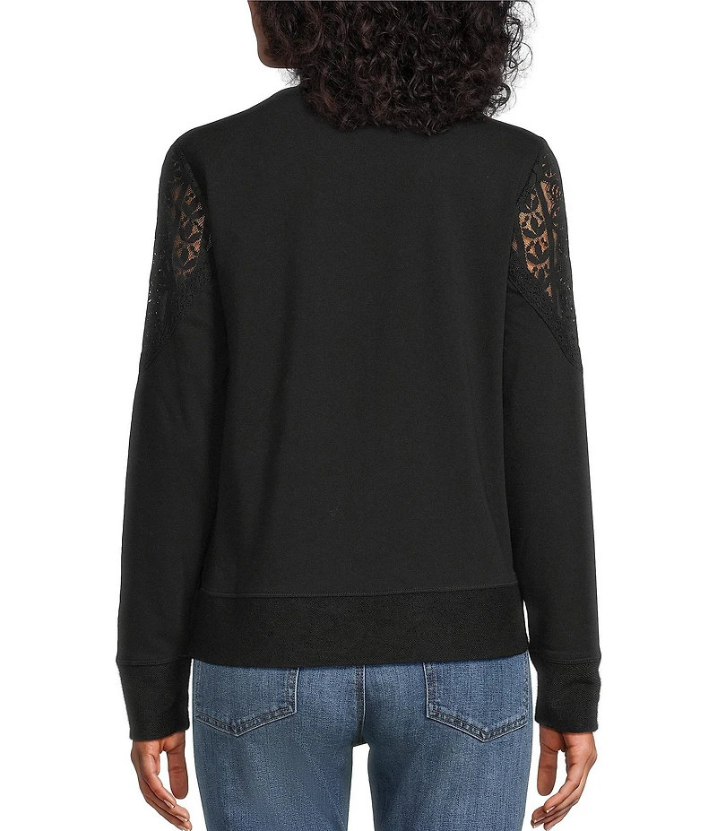 Nurture Mixed Media Lace Crew Neck Long Sleeve Top