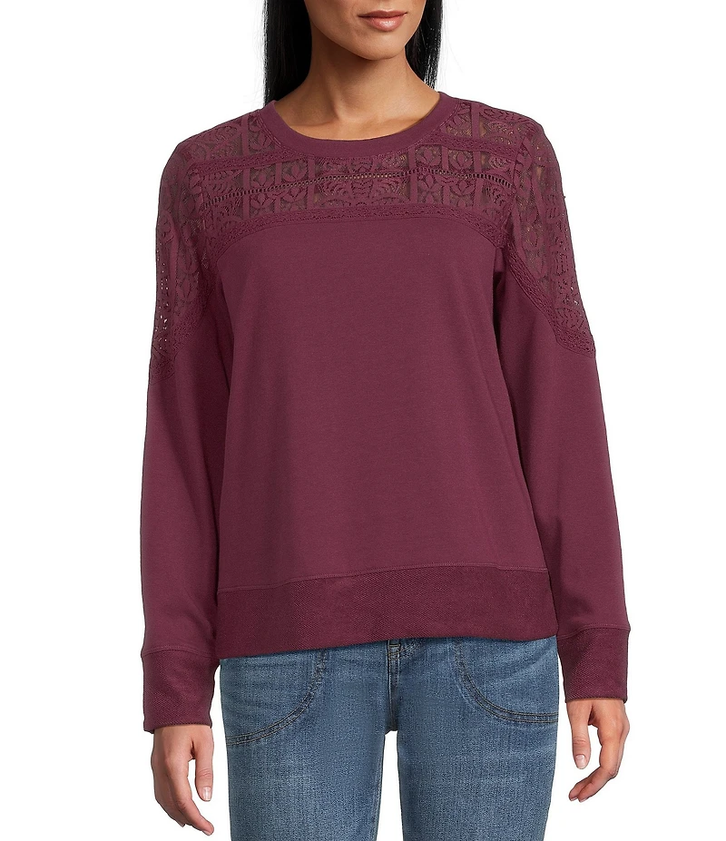 Nurture Mixed Media Lace Crew Neck Long Sleeve Top