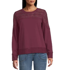 Nurture Mixed Media Lace Crew Neck Long Sleeve Top