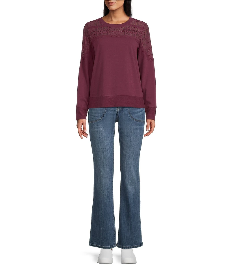 Nurture Mixed Media Lace Crew Neck Long Sleeve Top