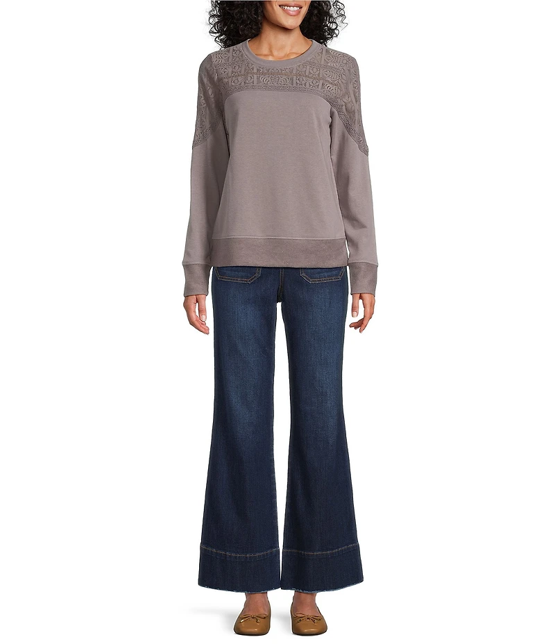 Nurture Mixed Media Lace Crew Neck Long Sleeve Top