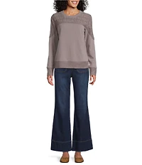 Nurture Mixed Media Lace Crew Neck Long Sleeve Top