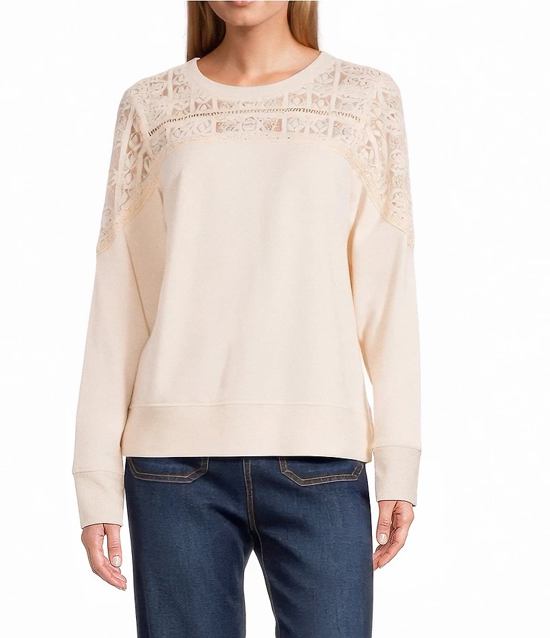 Nurture Mixed Media Lace Crew Neck Long Sleeve Top
