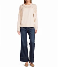 Nurture Mixed Media Lace Crew Neck Long Sleeve Top