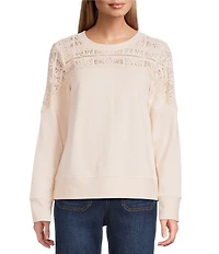 Nurture Mixed Media Lace Crew Neck Long Sleeve Top
