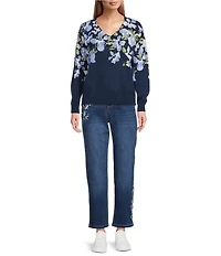 Nurture Navy Floral Printed Knit Long Sleeve V-Neck Sweater