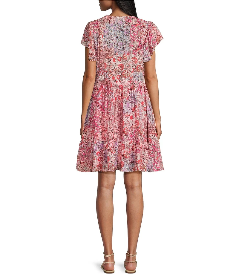 Nurture Patchwork Flutter Sleeve V-Neck Dress