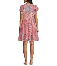 Nurture Patchwork Flutter Sleeve V-Neck Dress