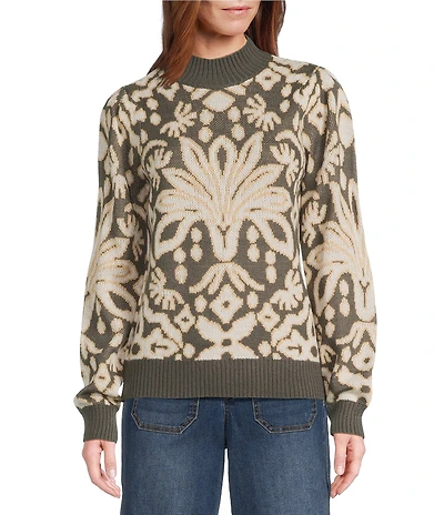 Nurture Patterned Mock Neck Long Sleeve Sweater