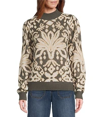 Nurture Patterned Mock Neck Long Sleeve Sweater