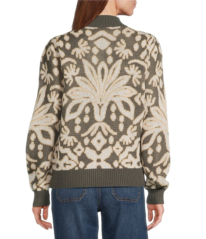 Nurture Patterned Mock Neck Long Sleeve Sweater