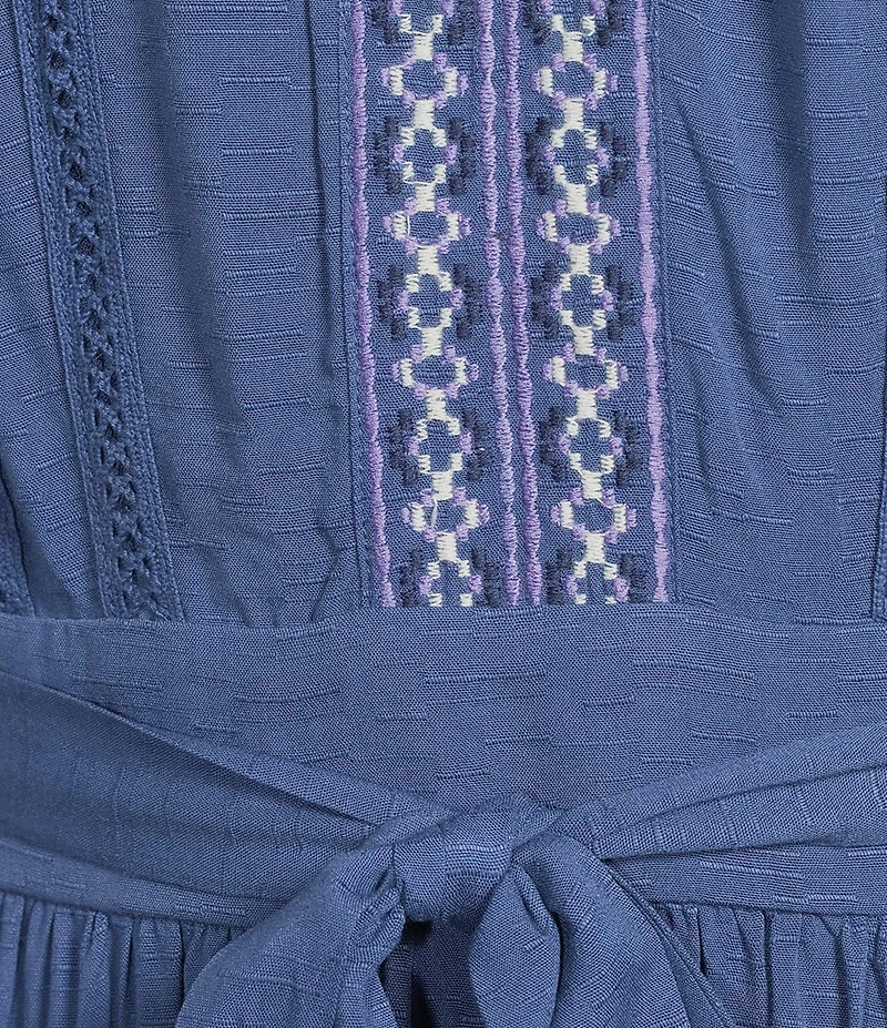 Nurture Petite Embroidered 3/4 Sleeve Belted Midi Dress