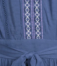 Nurture Petite Embroidered 3/4 Sleeve Belted Midi Dress