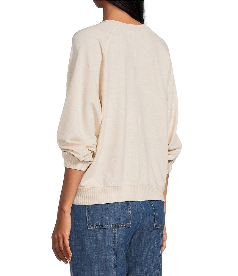 Nurture Petite Knit Crew Neck 3/4 Sleeve Embroidered Top